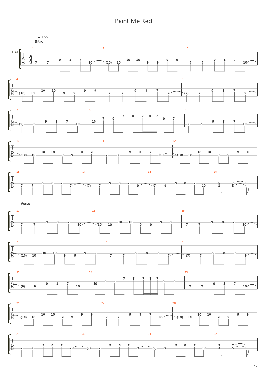 Paint Me Red吉他谱