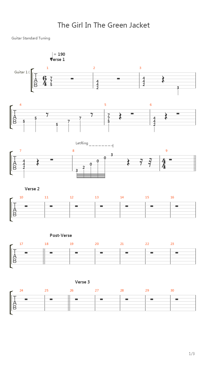 The Girl In The Green Jacket吉他谱
