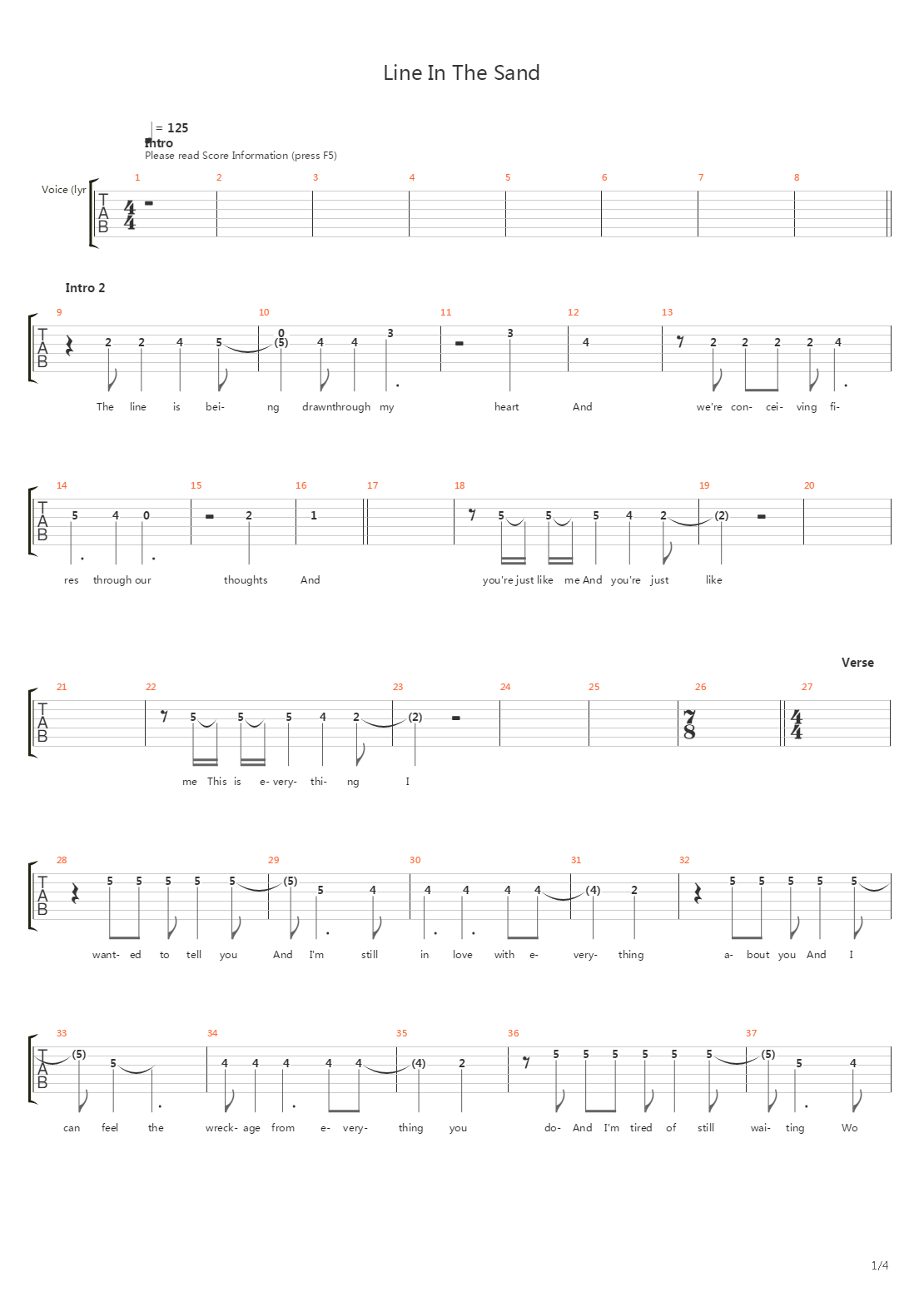 Lines In The Sand吉他谱