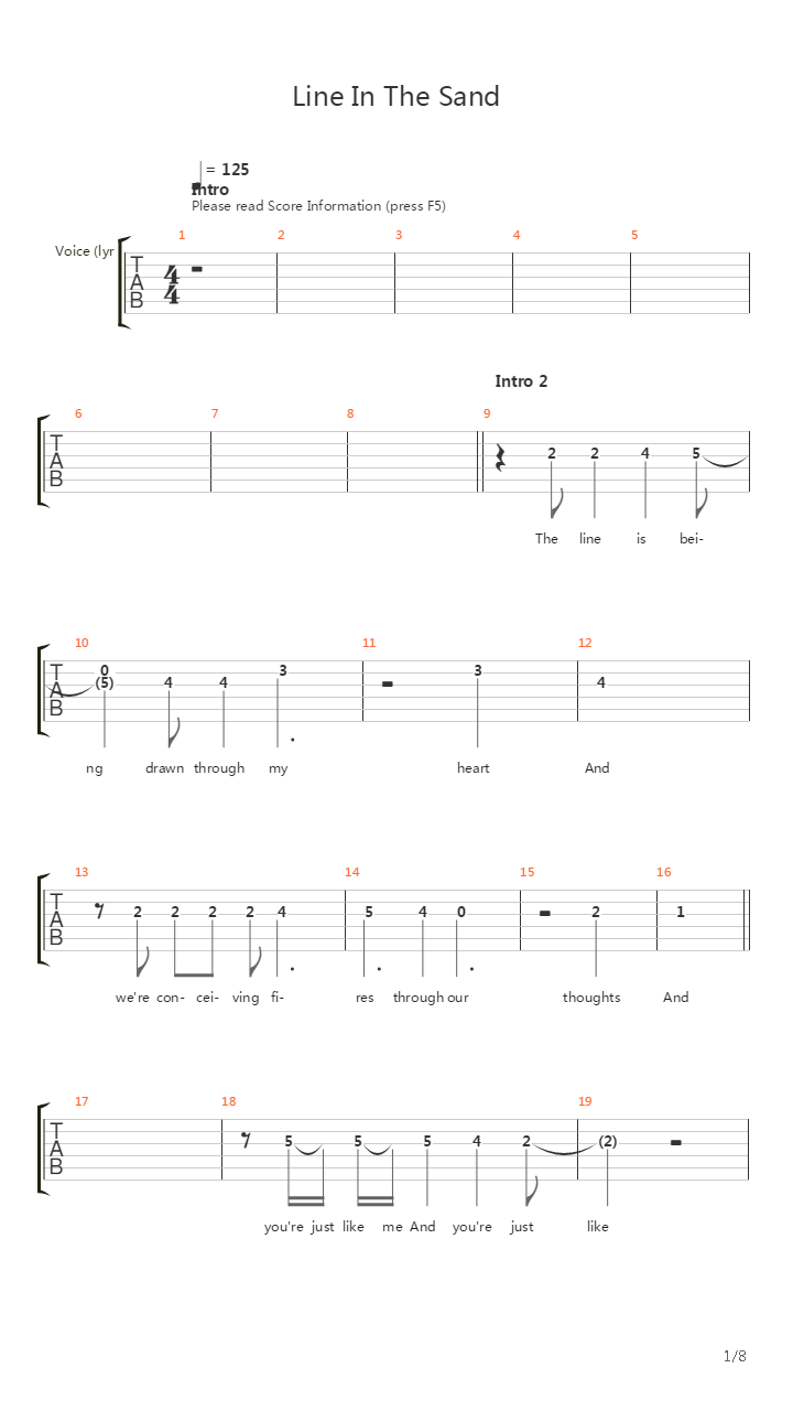 Lines In The Sand吉他谱