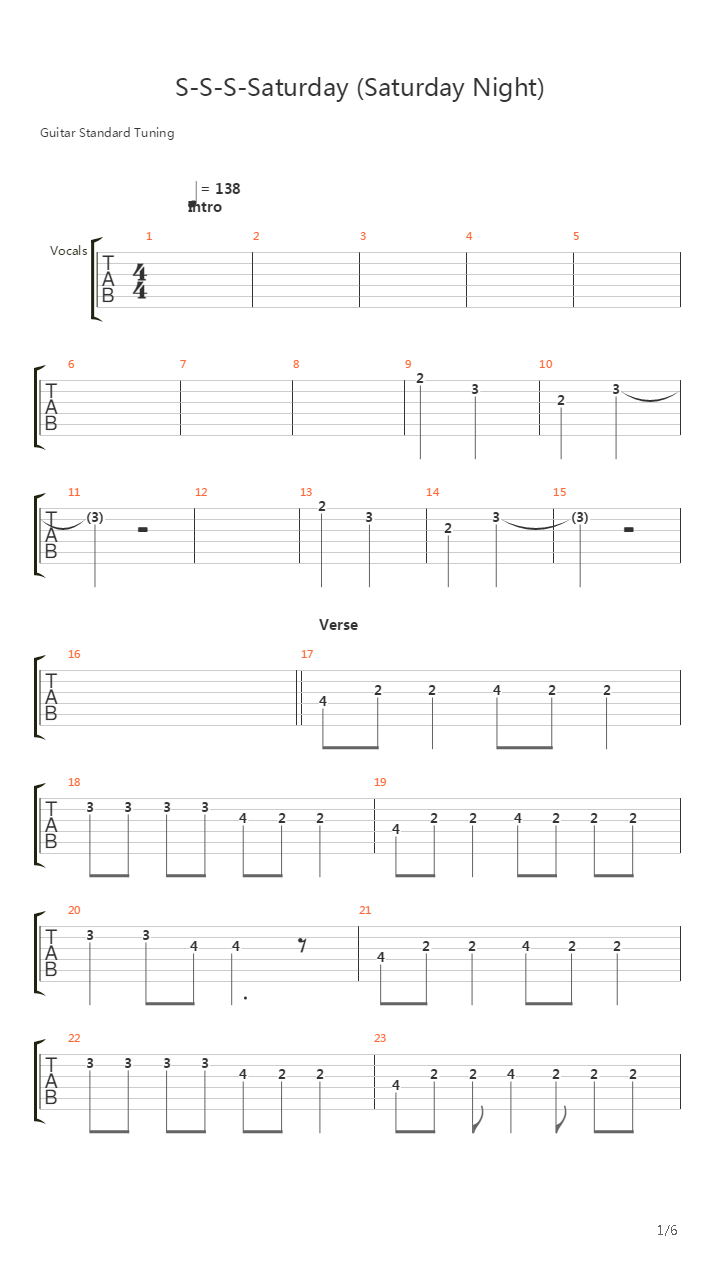 S-S-S-Saturday吉他谱