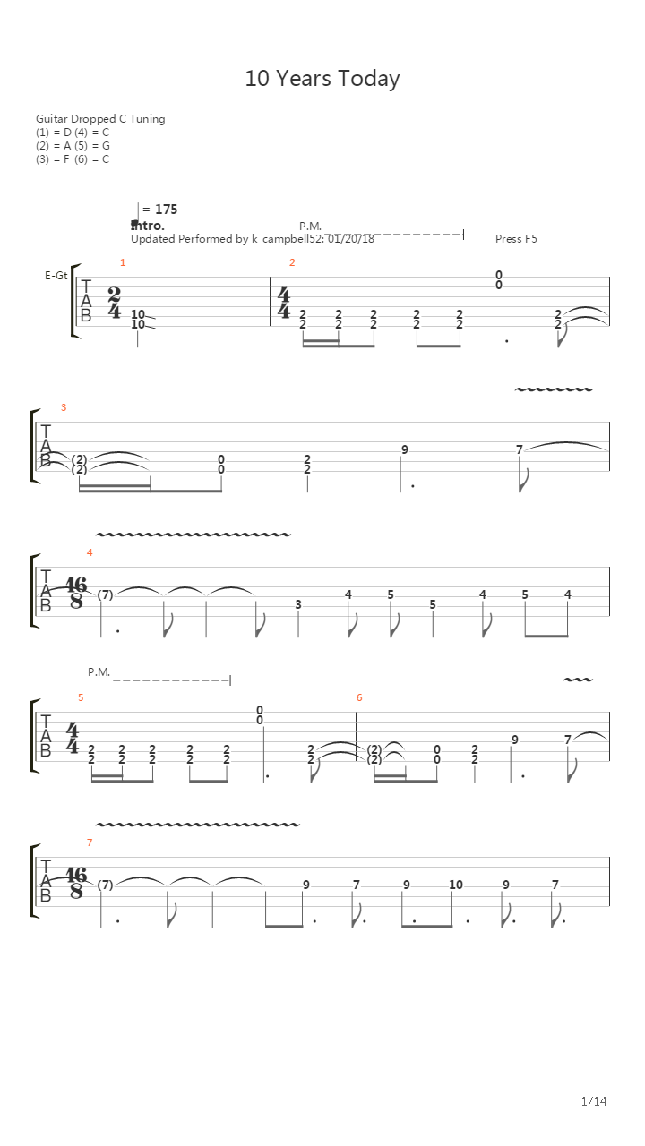 10 Years Today吉他谱