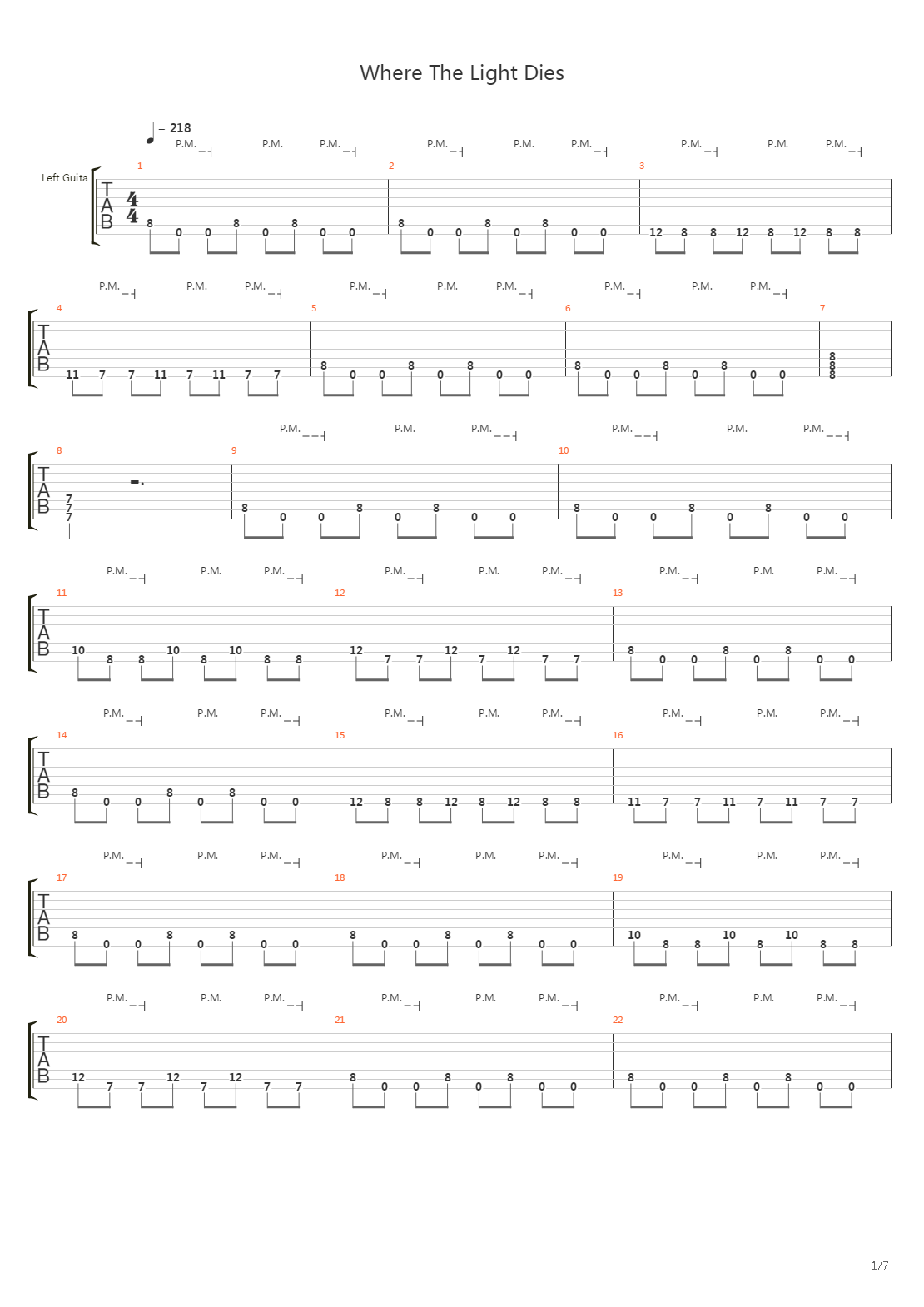 Where The Light Dies吉他谱