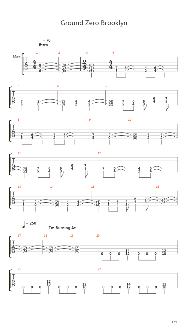 Ground Zero Brooklyn吉他谱