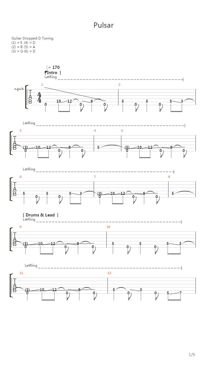 Pulsar吉他谱