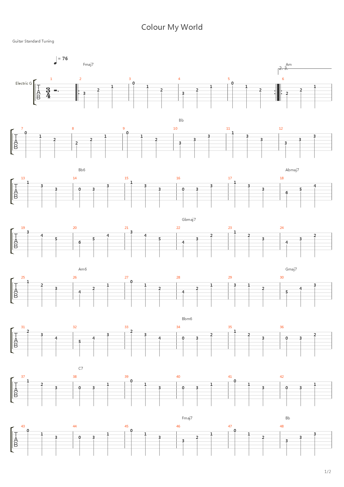 Colour My World intro吉他谱