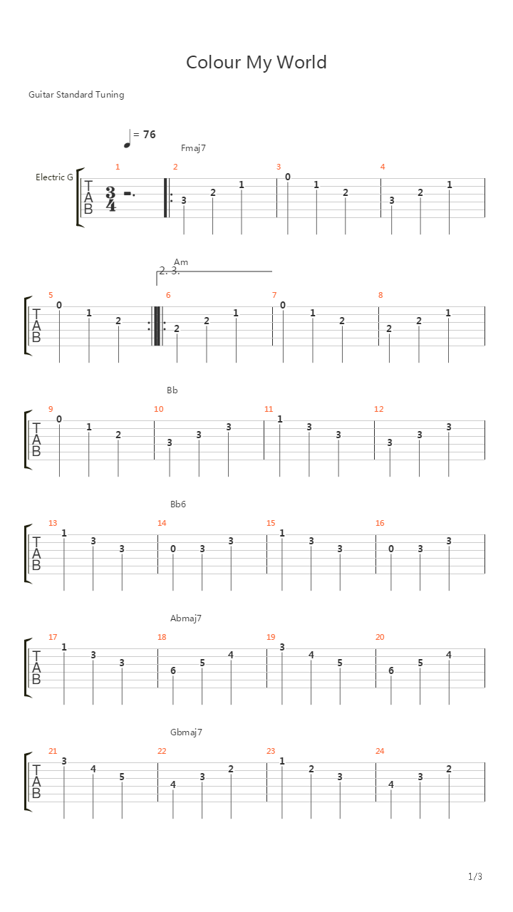 Colour My World intro吉他谱