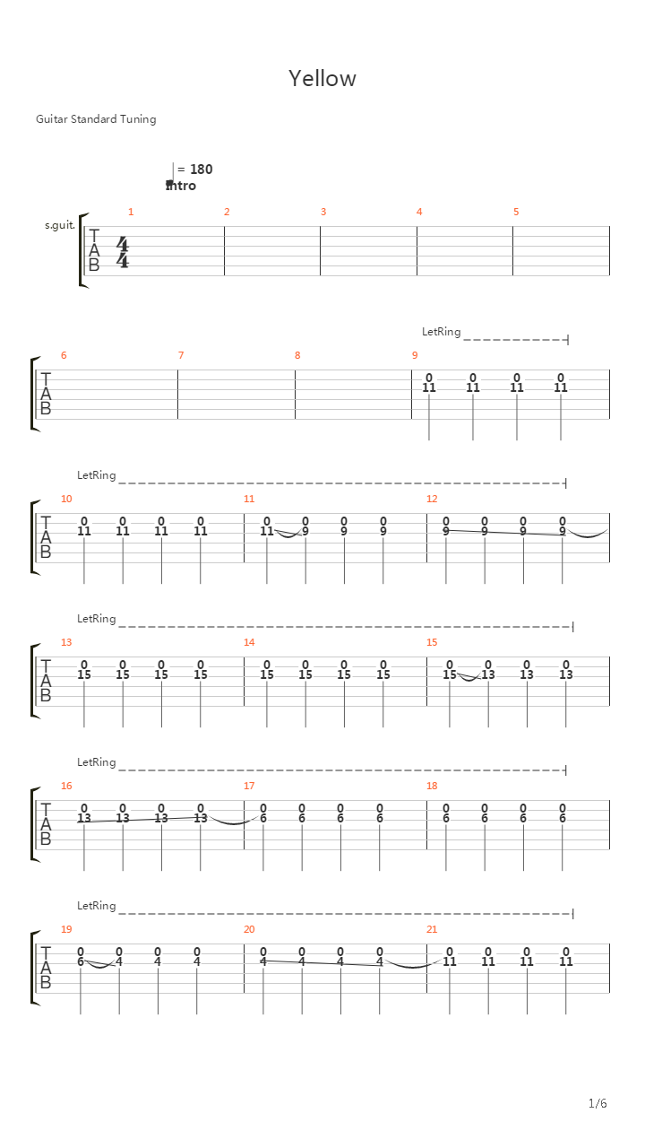 Yellow吉他谱