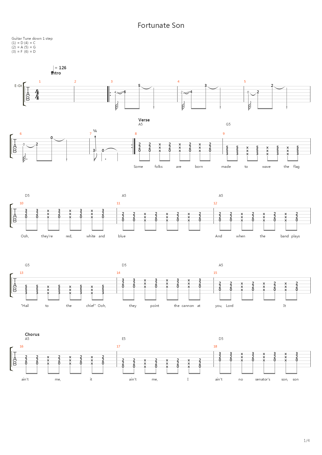 Fortunate Son吉他谱