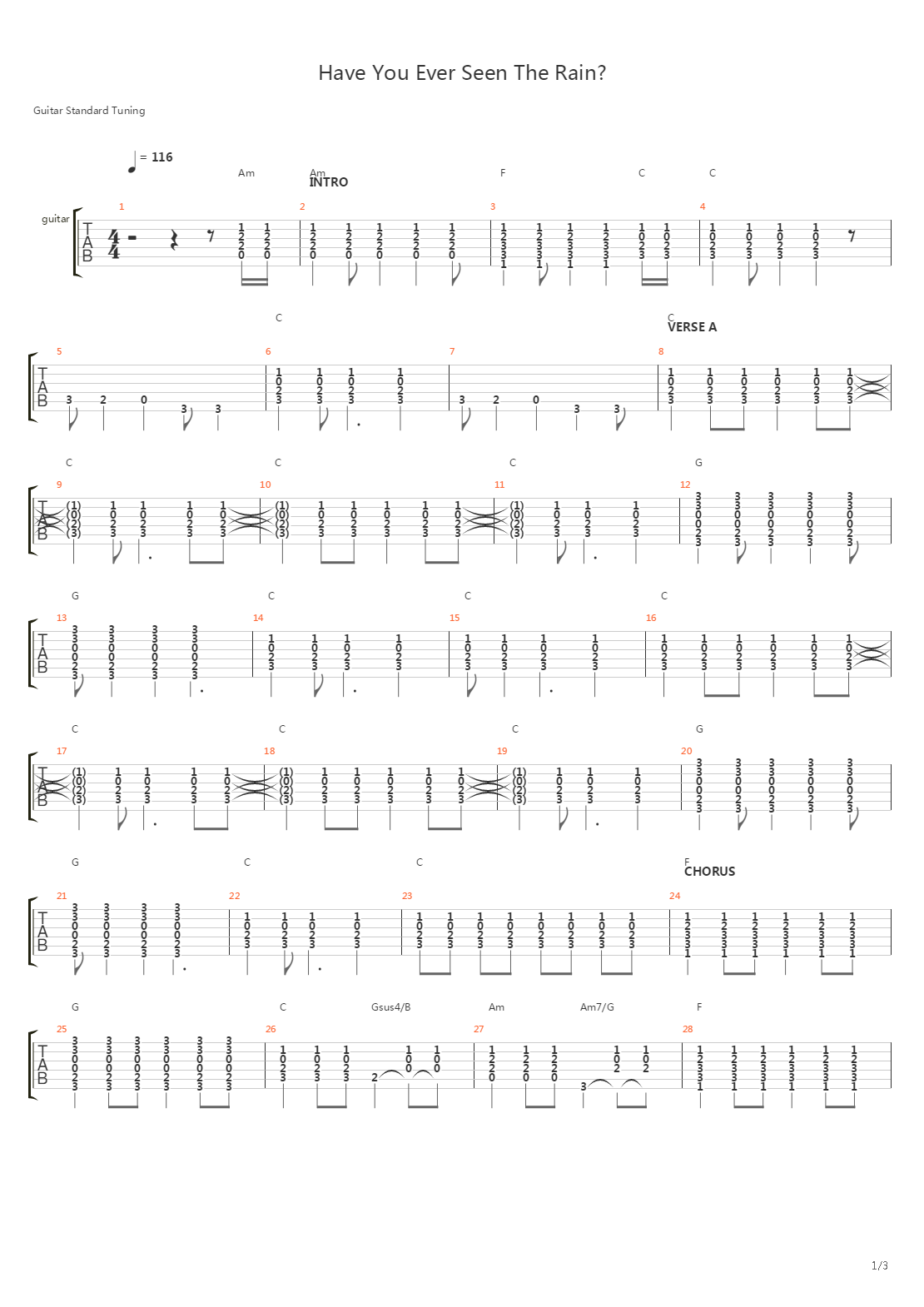 Have You Ever Seen The Rain吉他谱