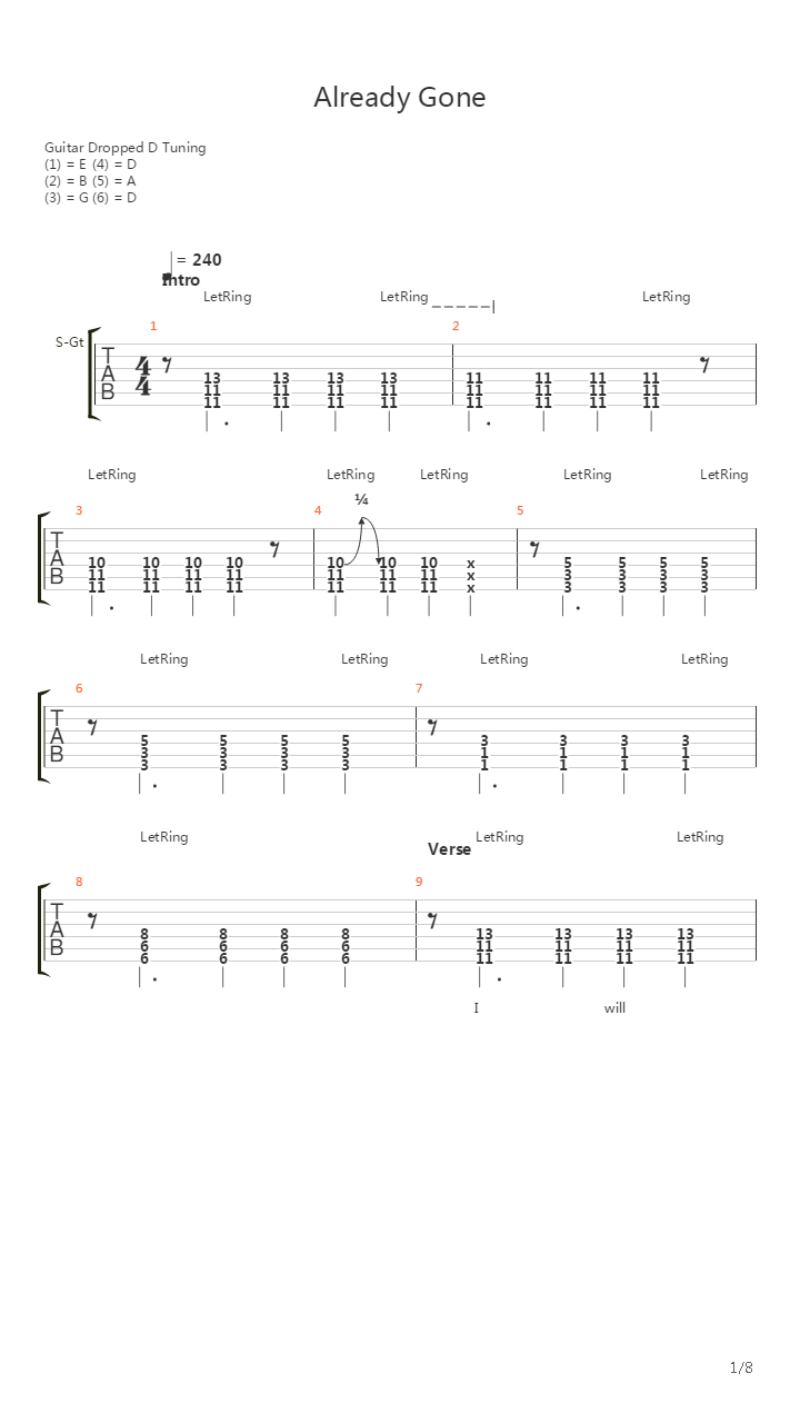 Already Gone吉他谱