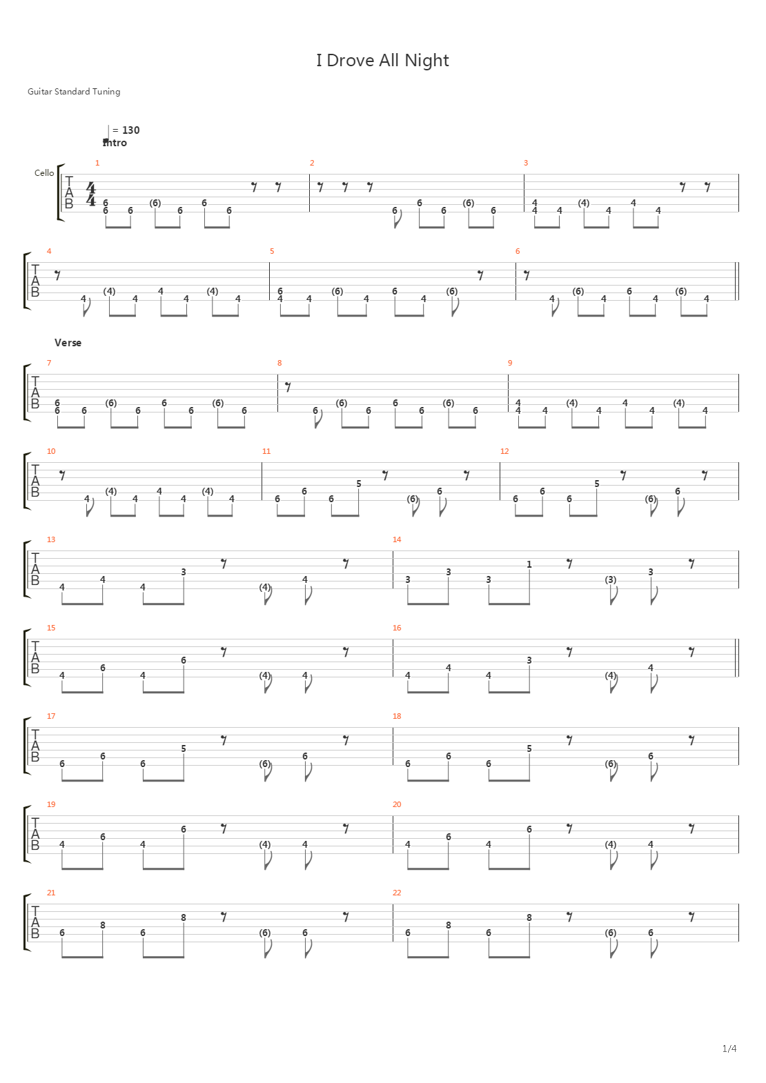 I Drove All Night吉他谱