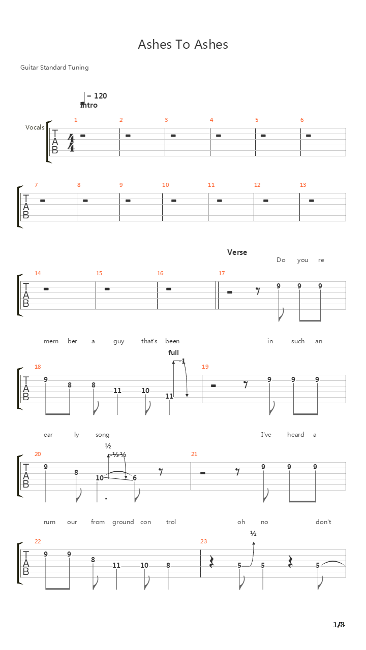 Ashes To Ashes吉他谱