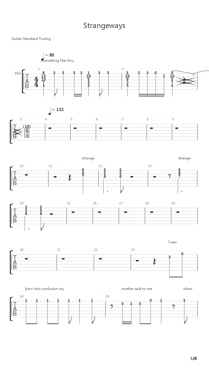 Strangeways吉他谱