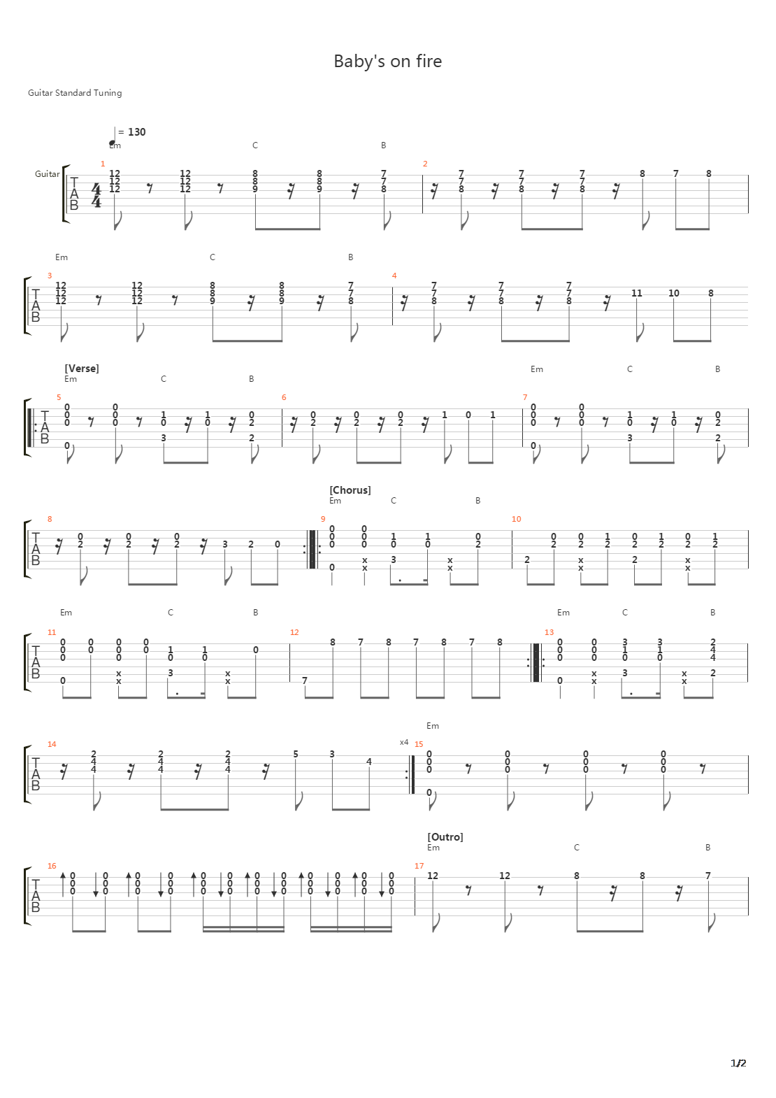 Babys On Fire吉他谱