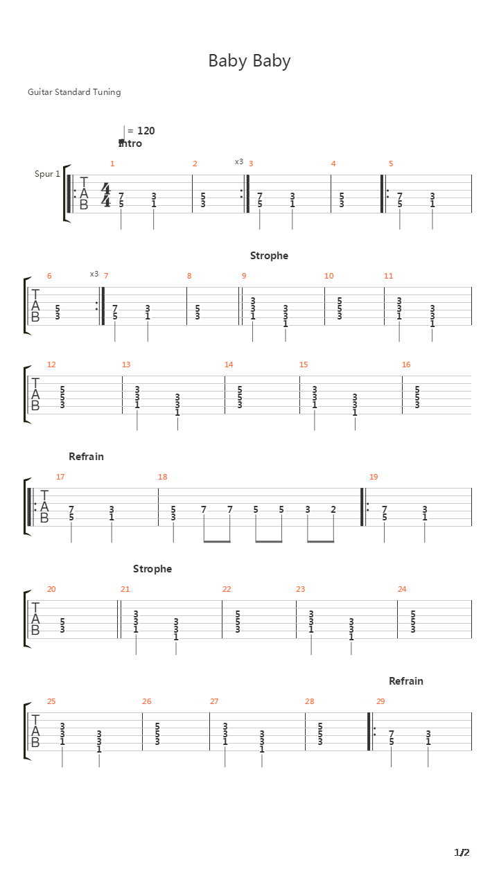 Baby Baby solo吉他谱