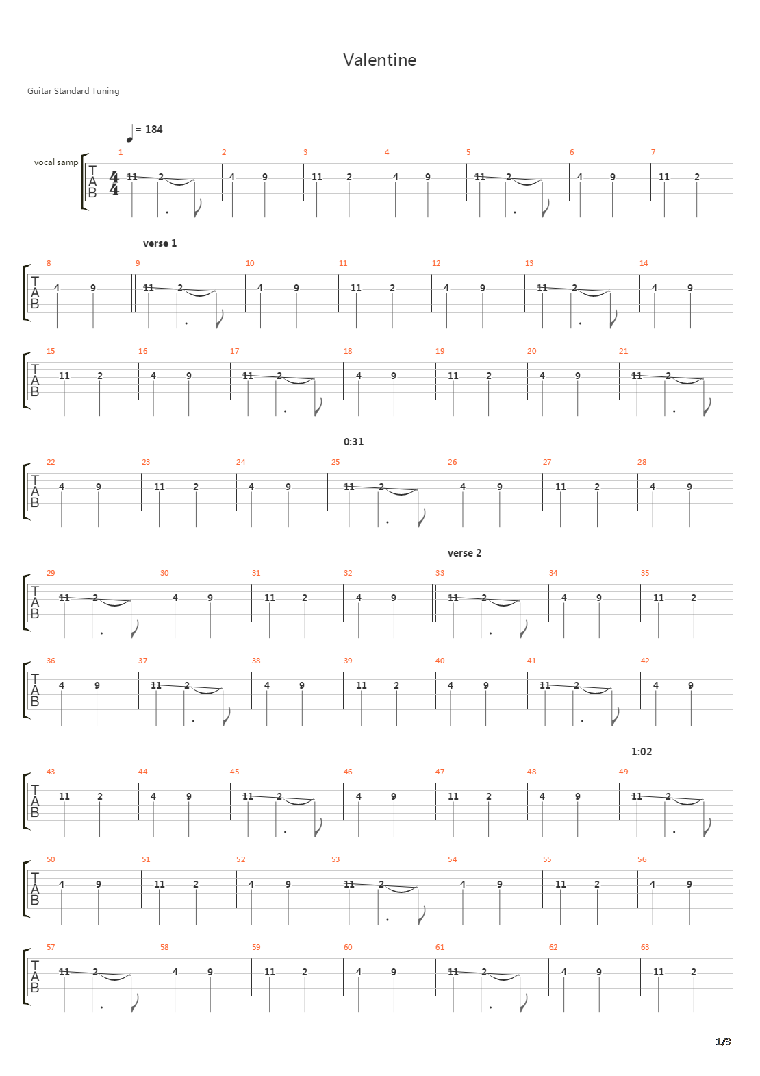Valentine吉他谱