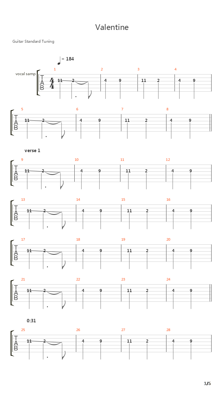 Valentine吉他谱