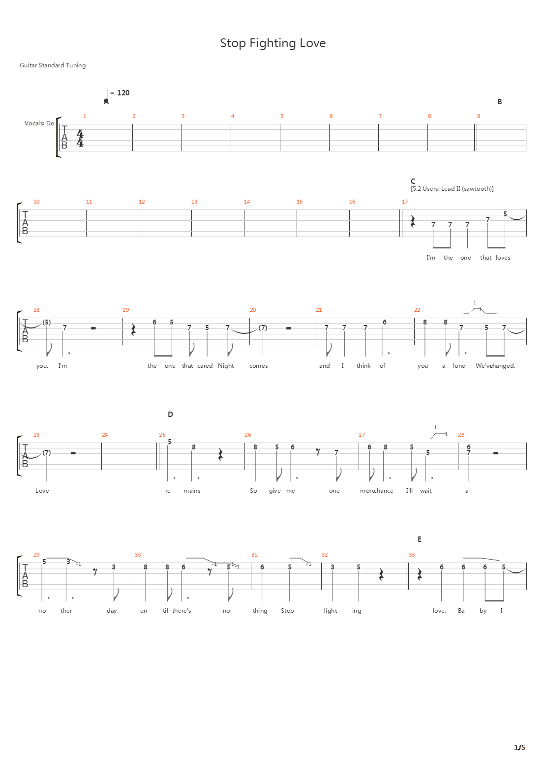 Stop Fighting Love吉他谱
