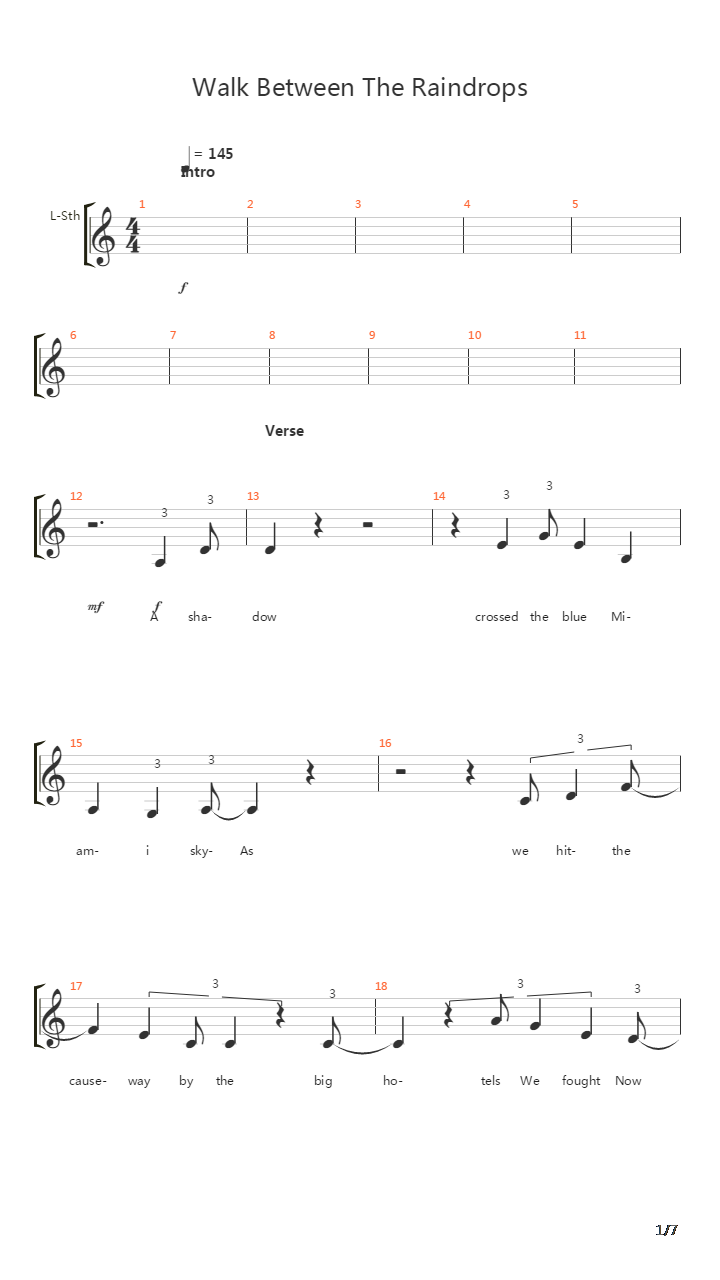 Walk Between The Raindrops吉他谱