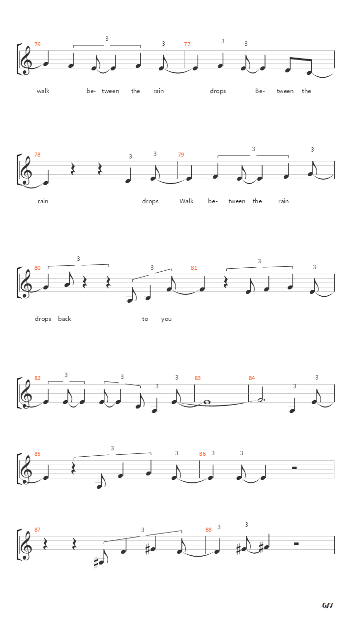 Walk Between The Raindrops吉他谱
