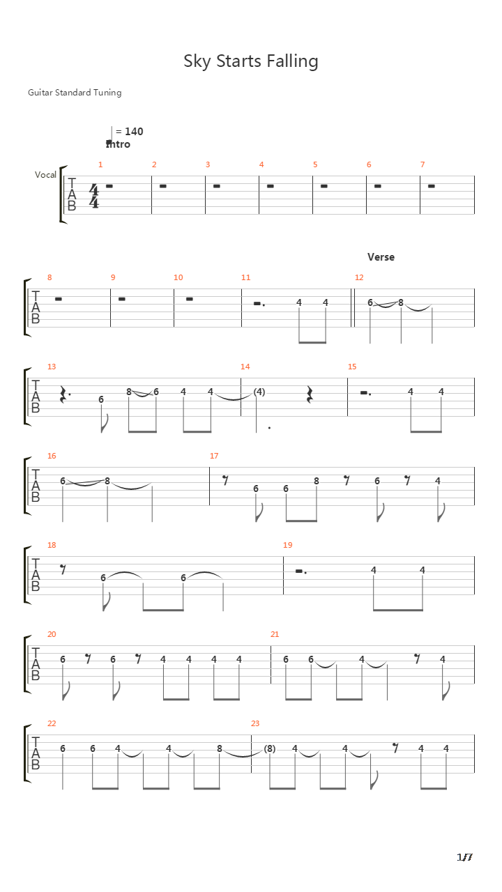 Sky Starts Falling吉他谱