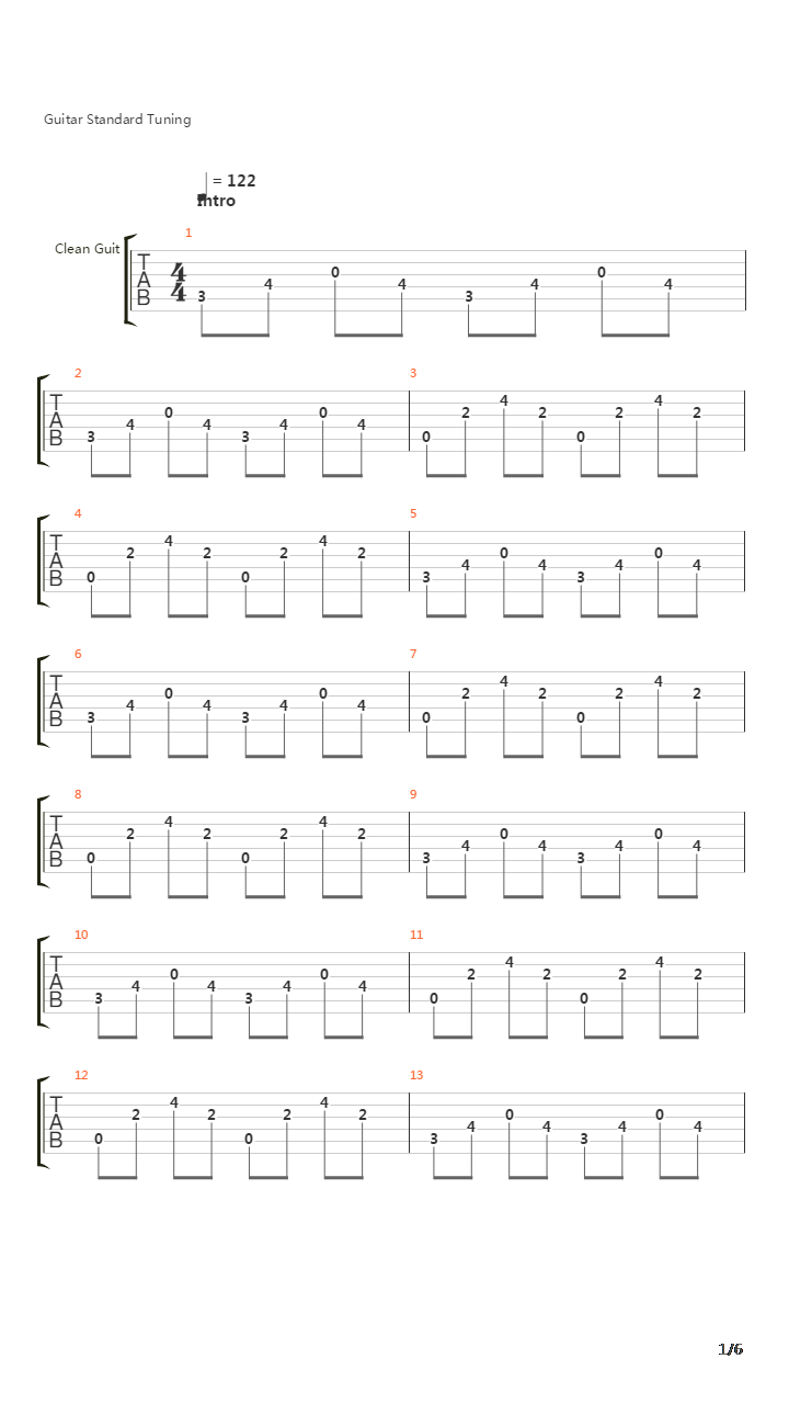 War吉他谱