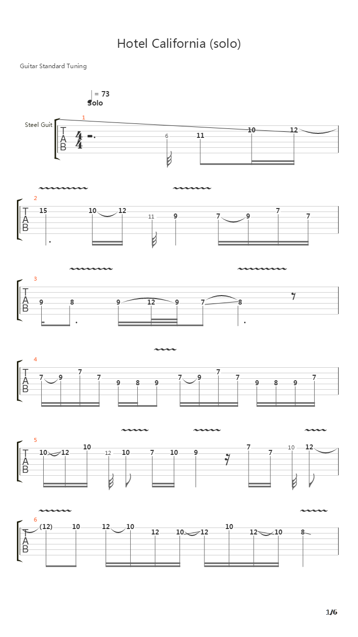 Hotel California solo吉他谱