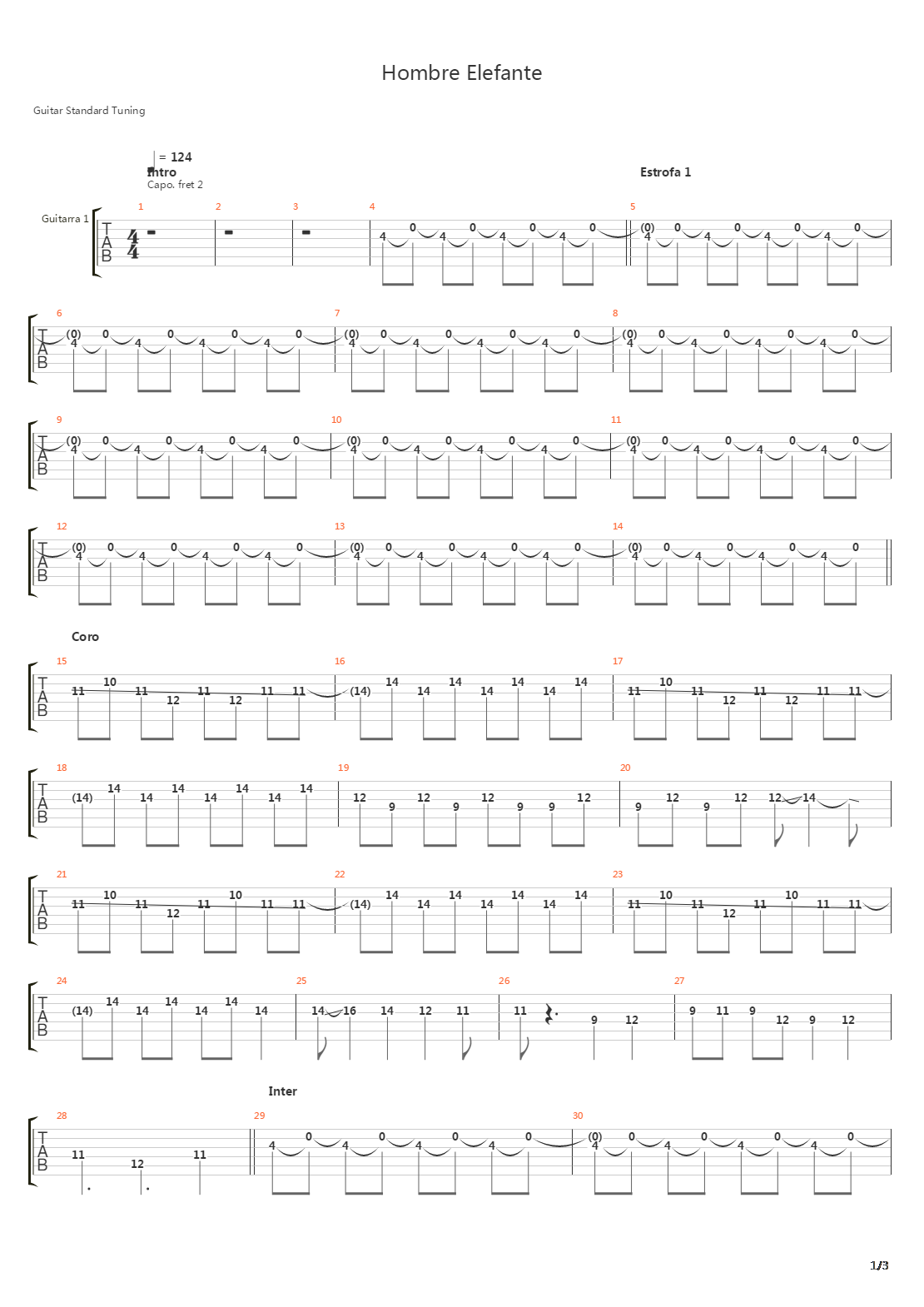 Hombre Elefante吉他谱