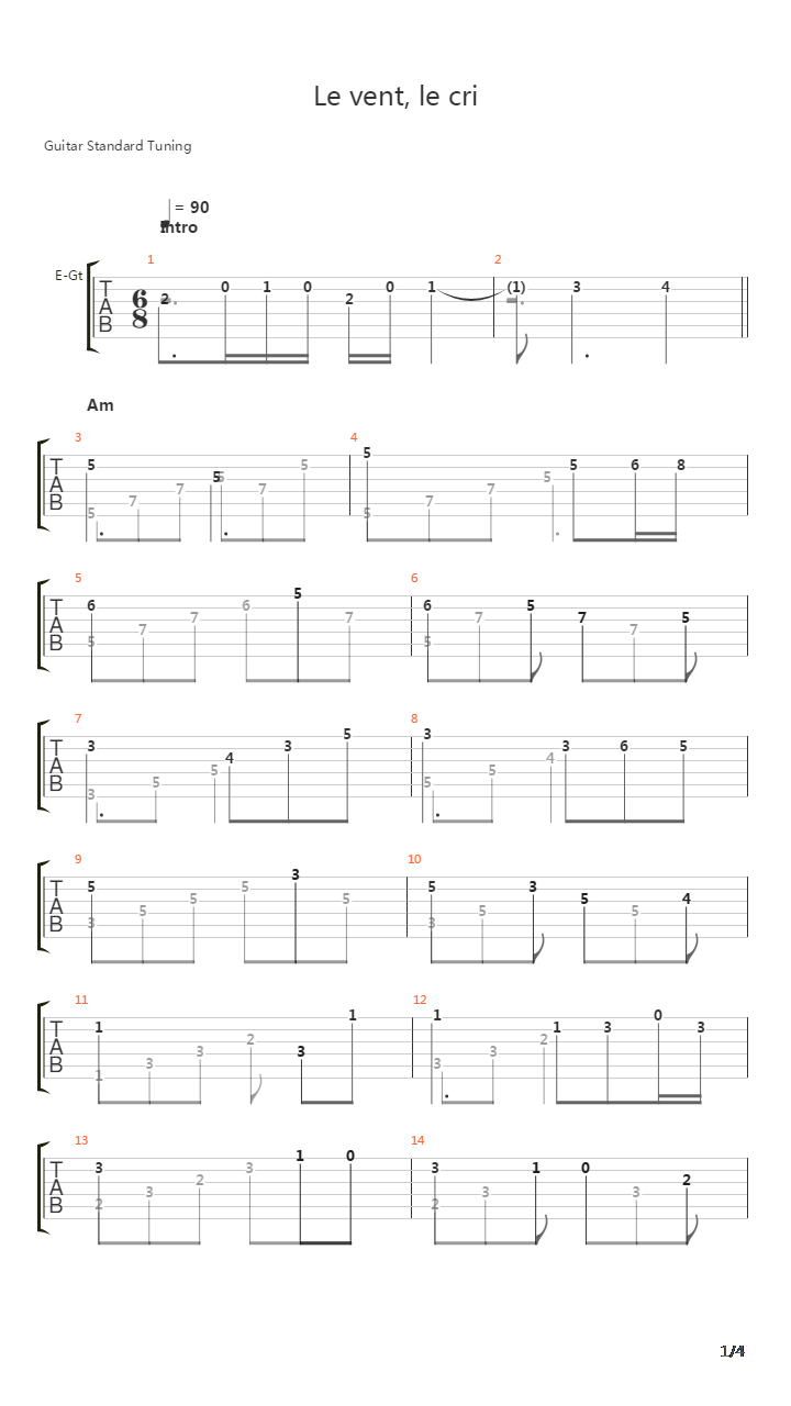 Le Vent Le Cri吉他谱