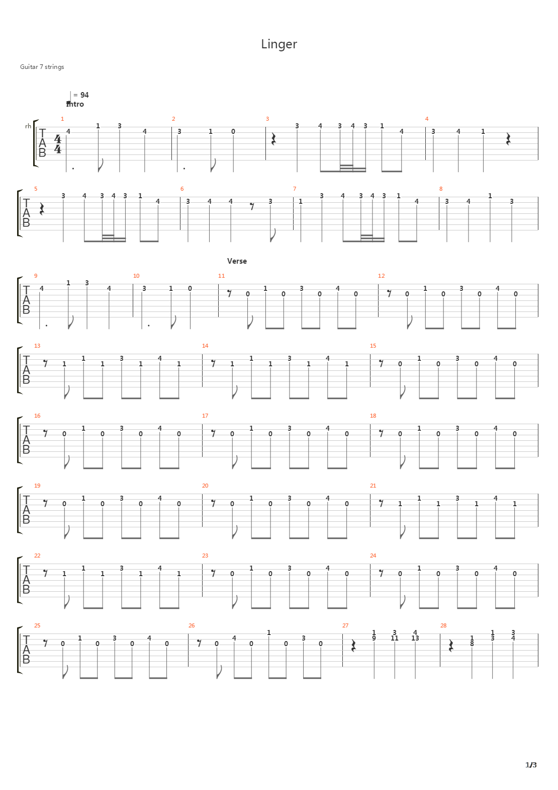 Linger吉他谱