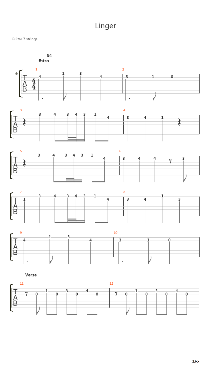 Linger吉他谱