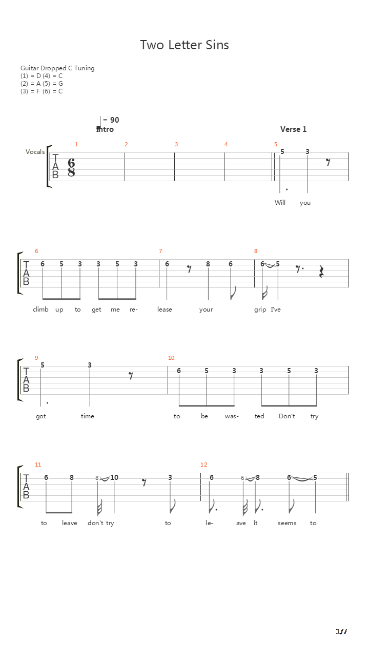 Two Letter Sins吉他谱