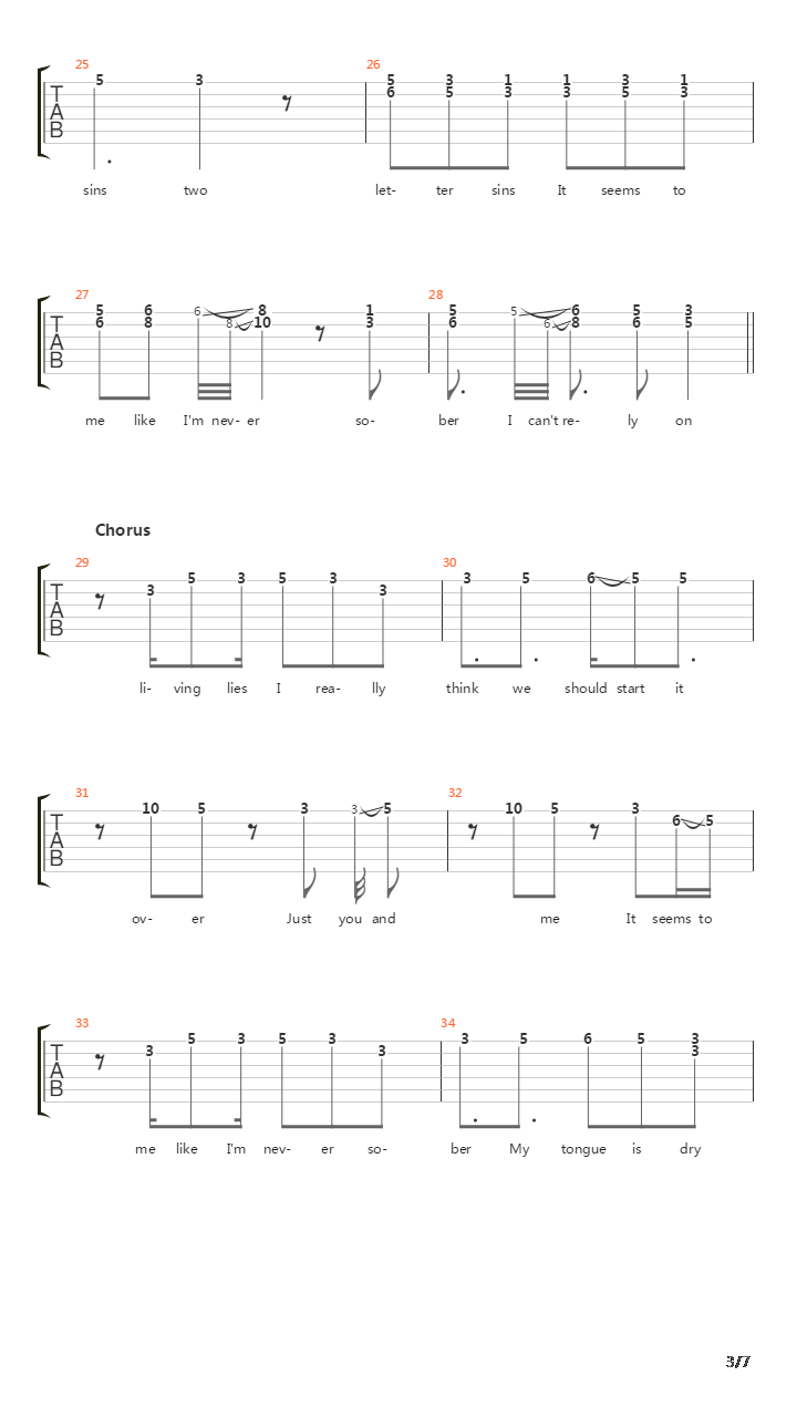 Two Letter Sins吉他谱