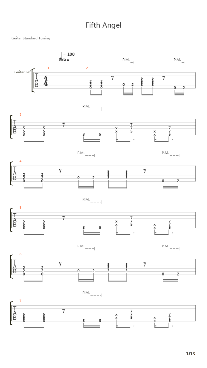 Fifth Angel吉他谱