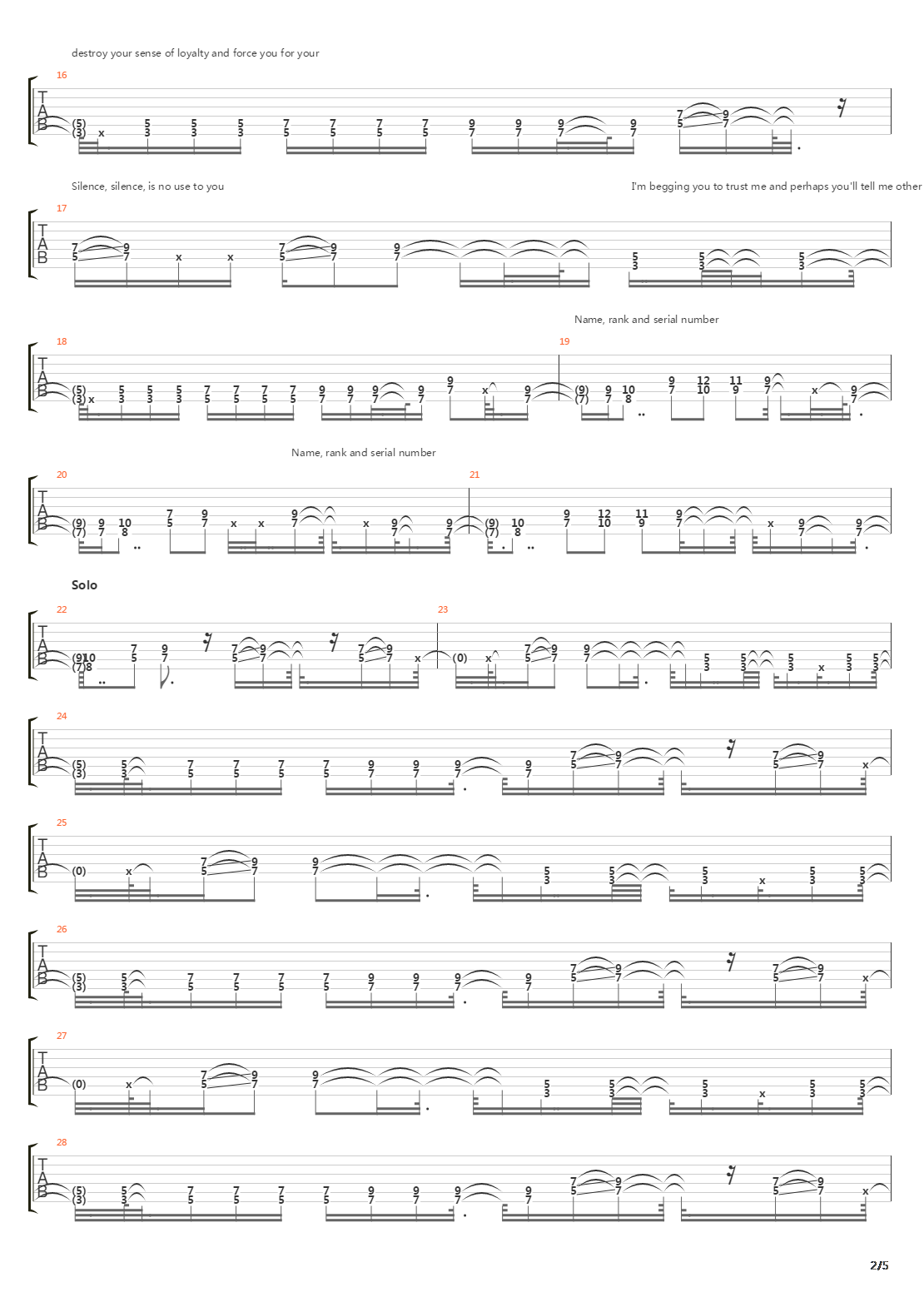 Name Rank And Serial Number吉他谱