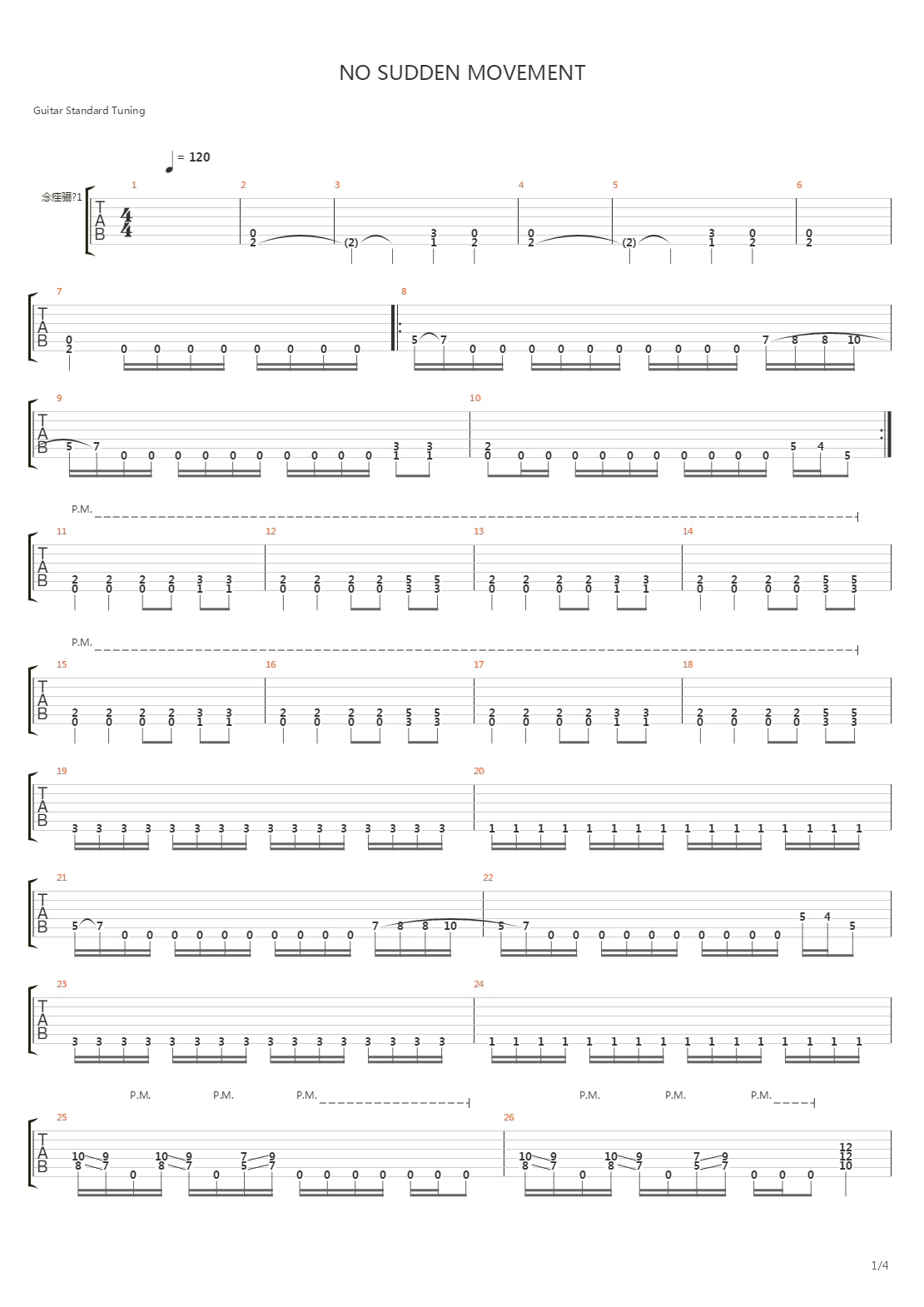 No Sudden Movement吉他谱
