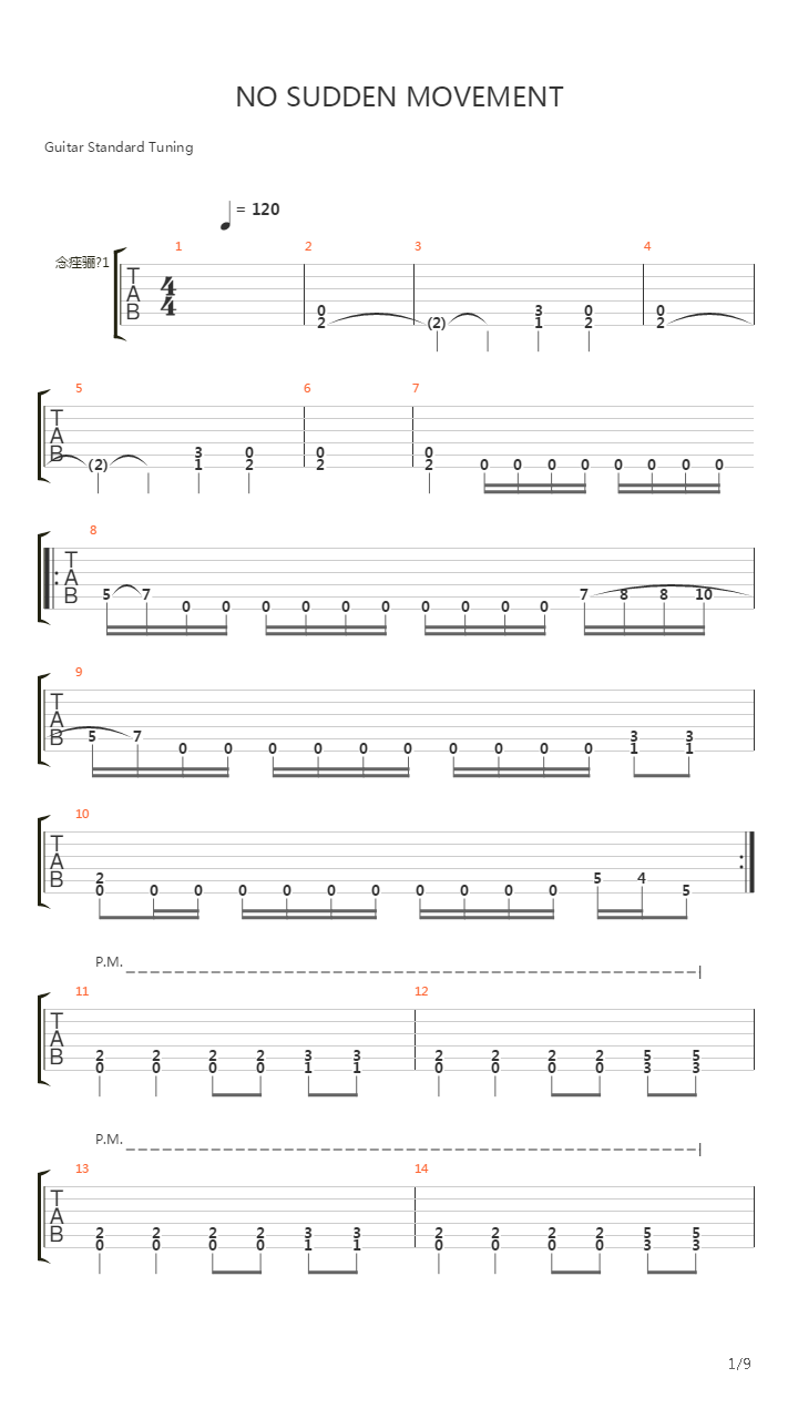 No Sudden Movement吉他谱
