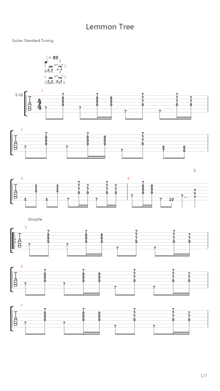 Lemon Tree吉他谱