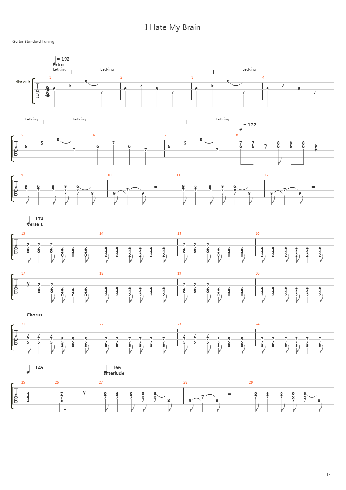 I Hate My Brain吉他谱