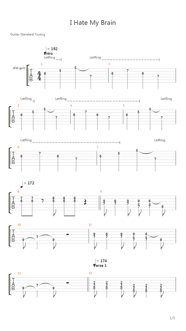 I Hate My Brain吉他谱