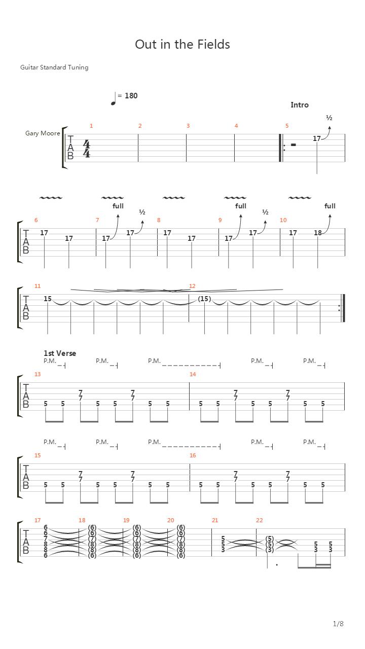 Out In The Fields吉他谱