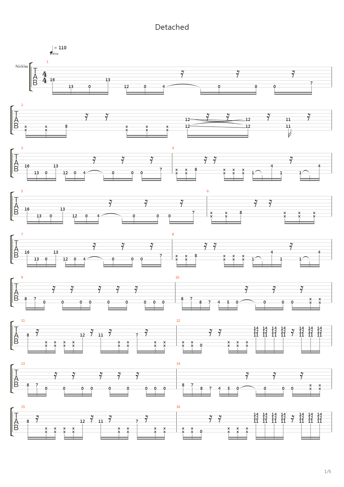 Detached吉他谱