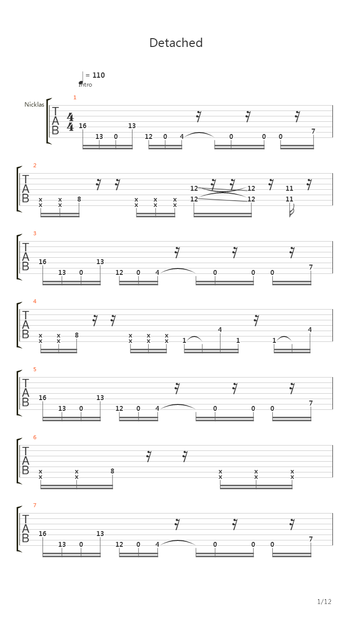 Detached吉他谱