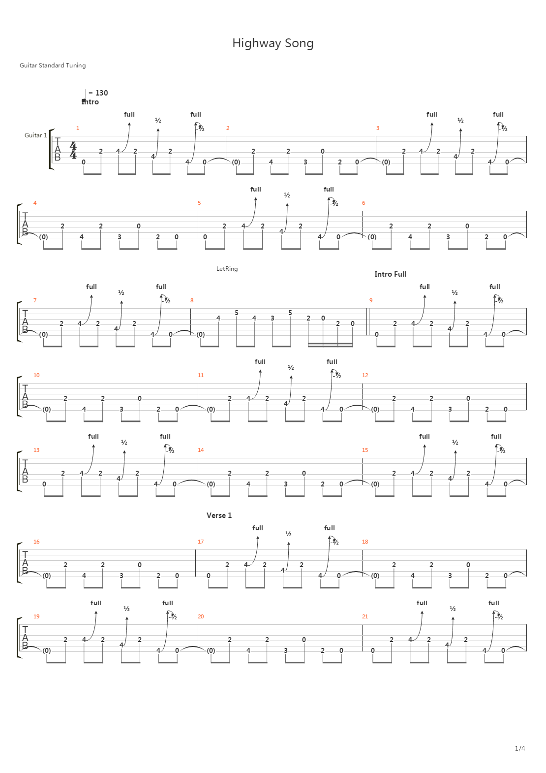 Highway Song吉他谱