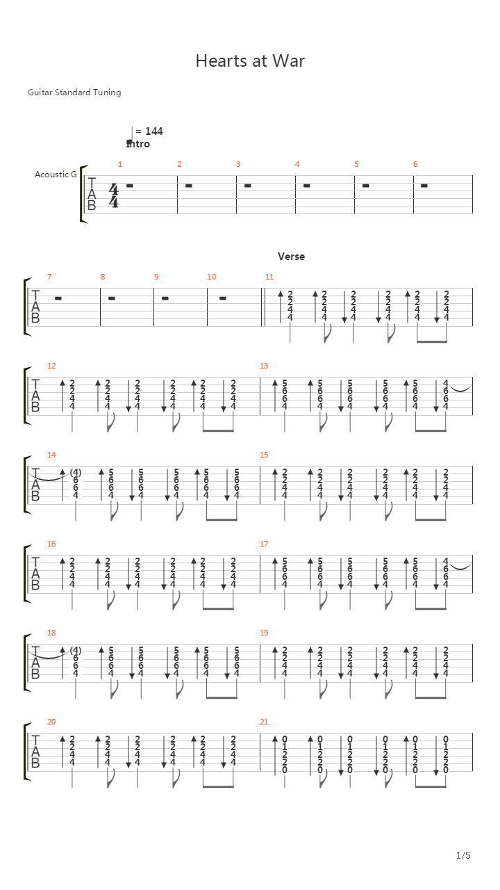 Hearts At War吉他谱