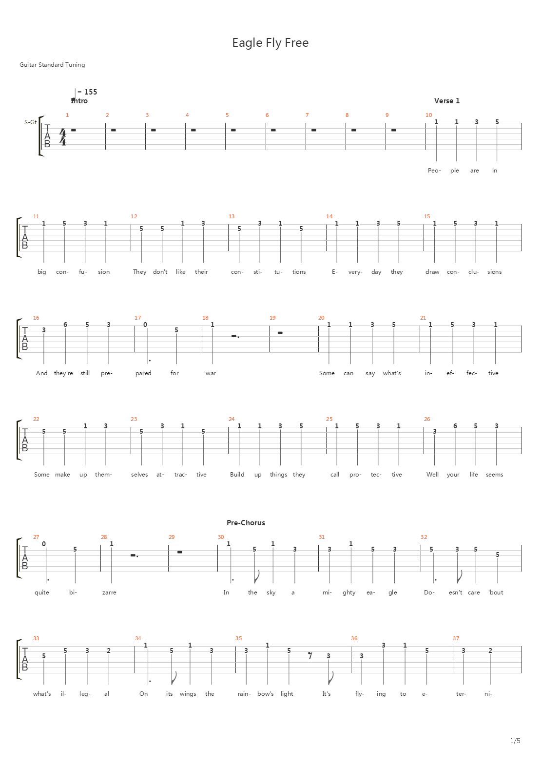 Eagle Fly Free吉他谱