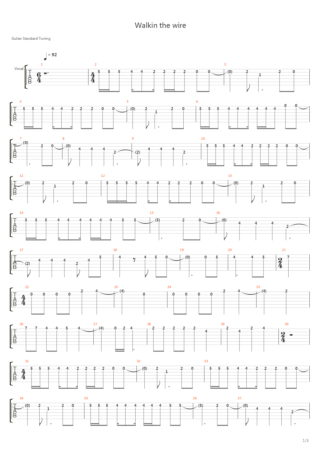 Walking The Wire吉他谱