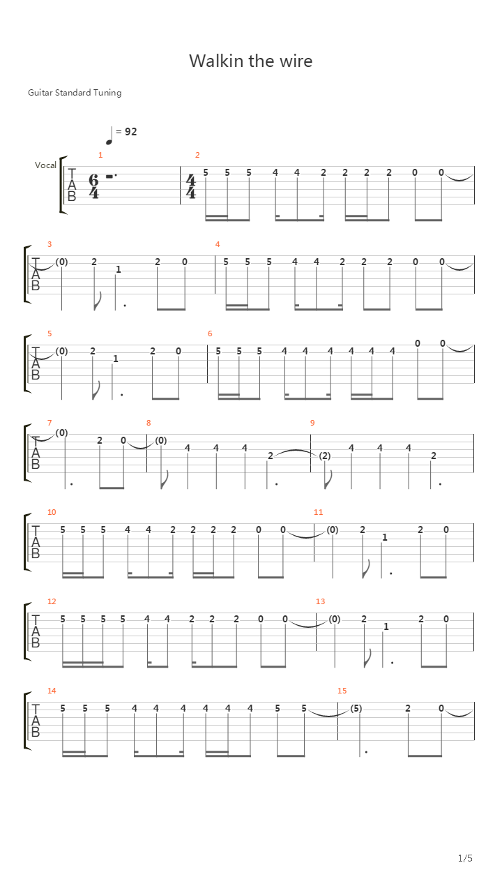 Walking The Wire吉他谱