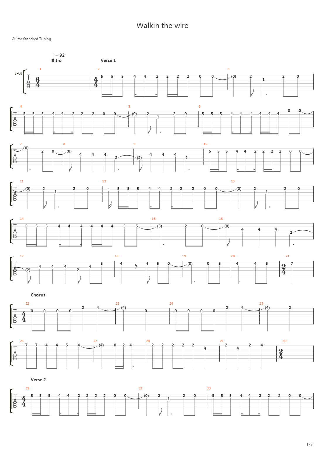 Walking The Wire吉他谱